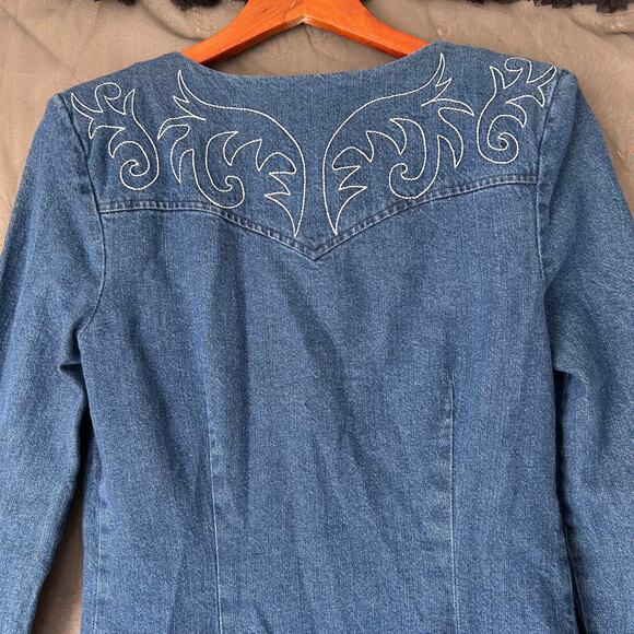 Avec Les Filles Denim Western Embroidered Snap Button Dress Size 4 - Picture 9 of 11